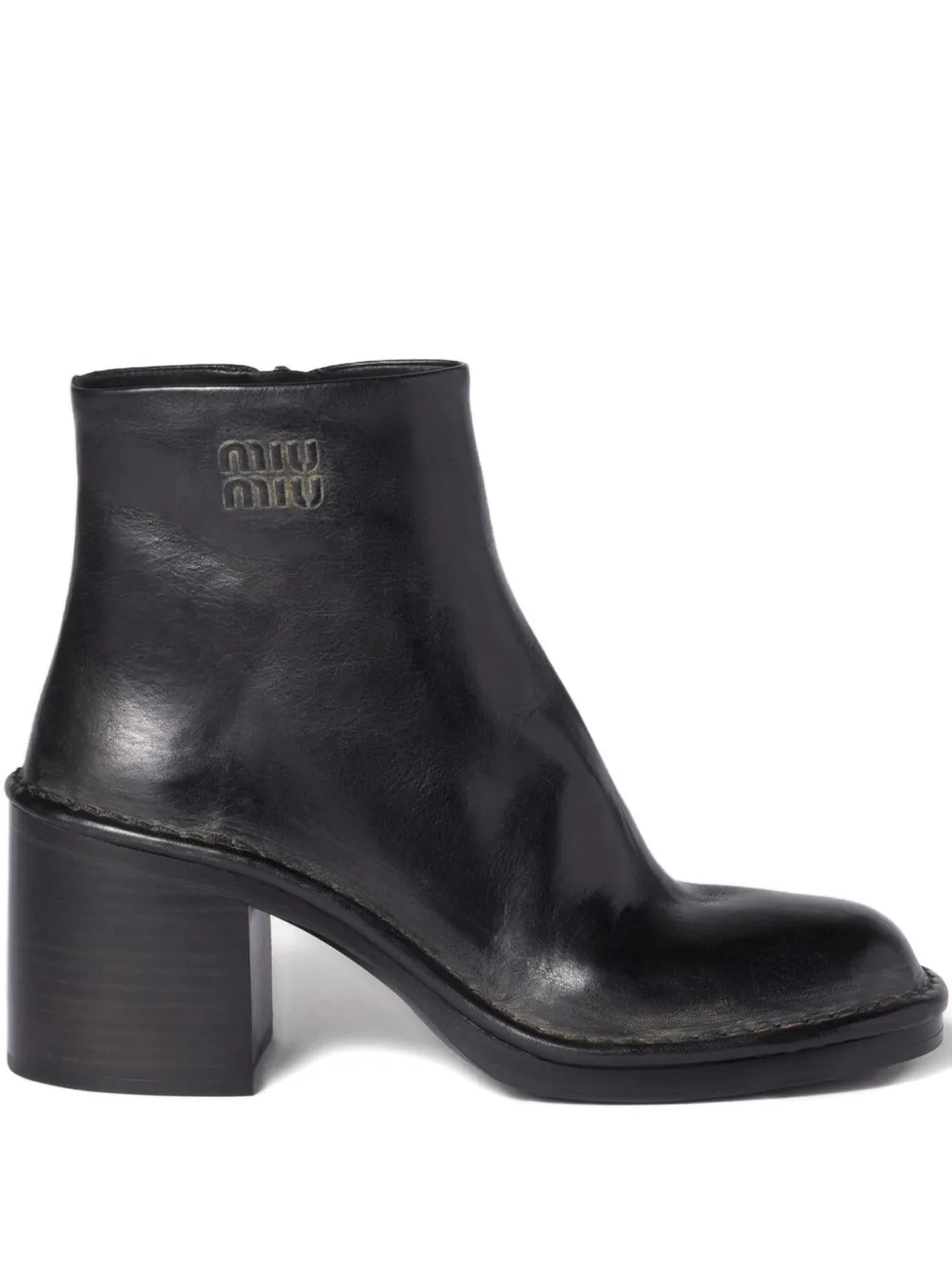 Miu Miu 70mm Leather Ankle Boots In Black