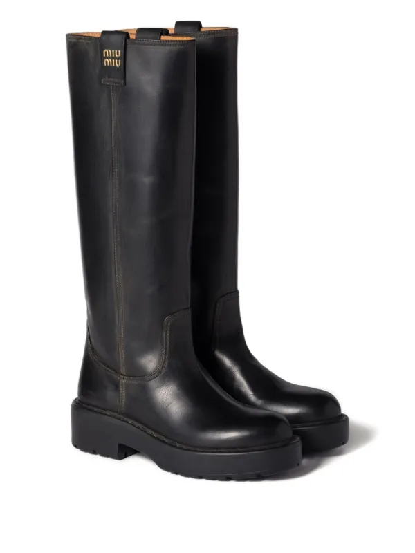 【AY】Miu Miu Leather Boots 38 Miu Miu Leather Boots | Black | FARFETCH