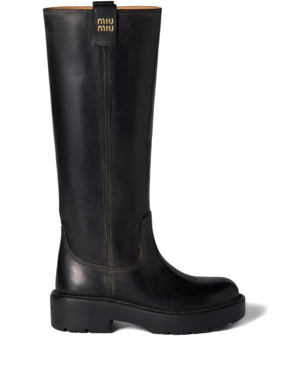 Miu Miu Logo-detail Leather Boots In Black