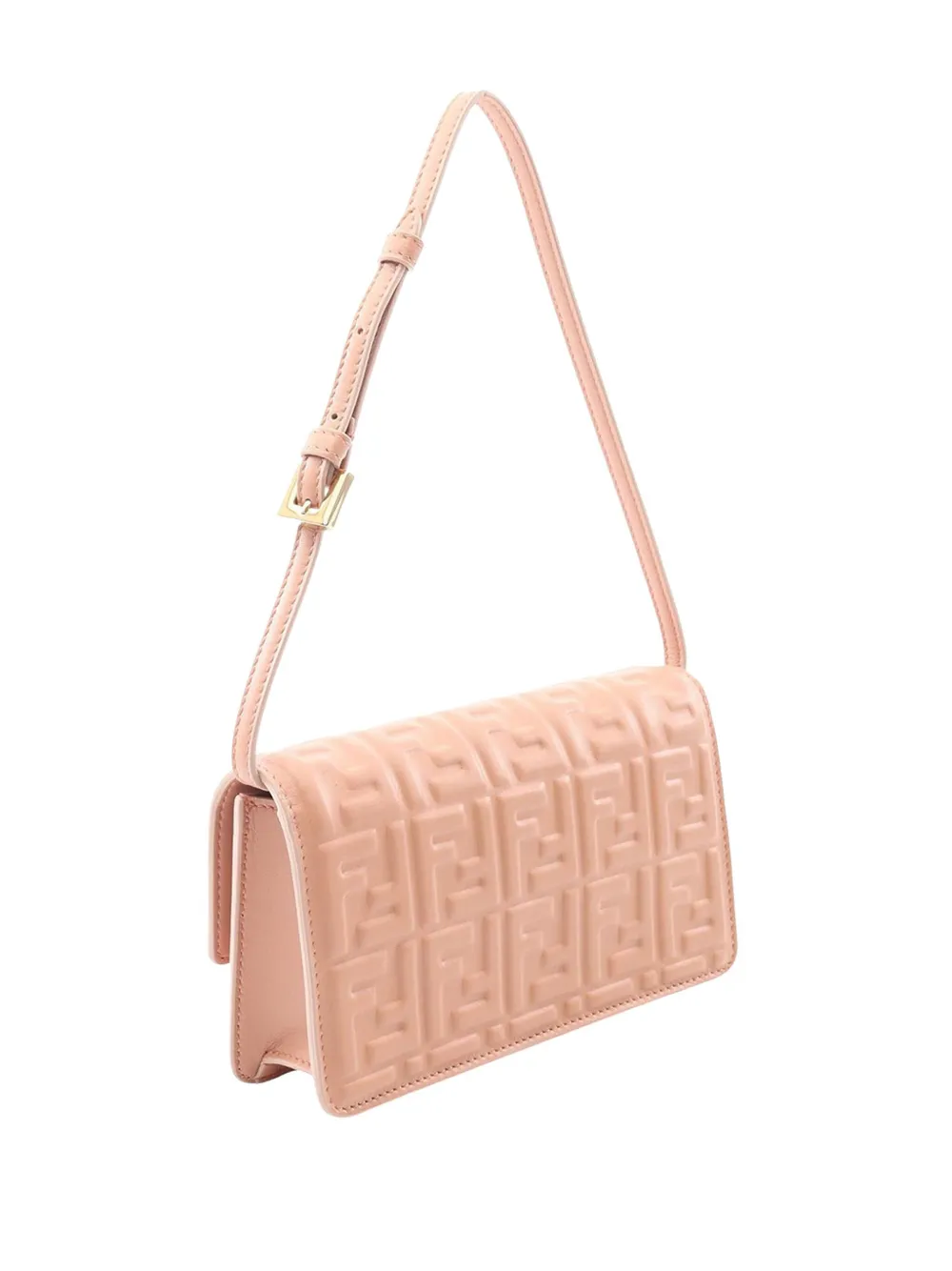 Pre-owned Fendi 2000-2010 Zucca Embossed Leather Baguette Wallet On Chain Satchel In Pink