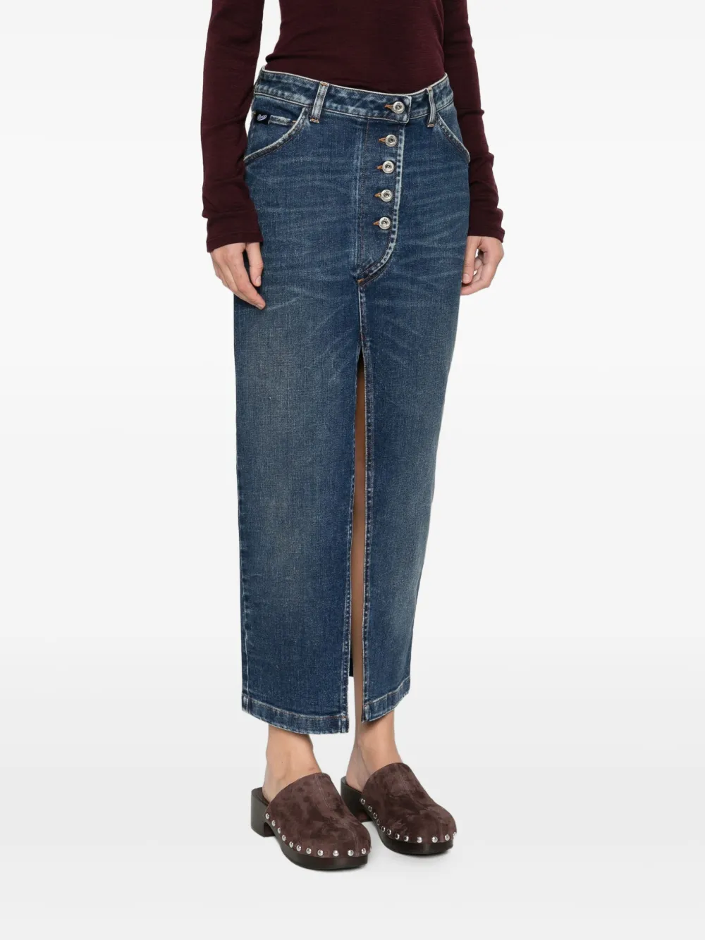 Pence Denim midi-rok Blauw