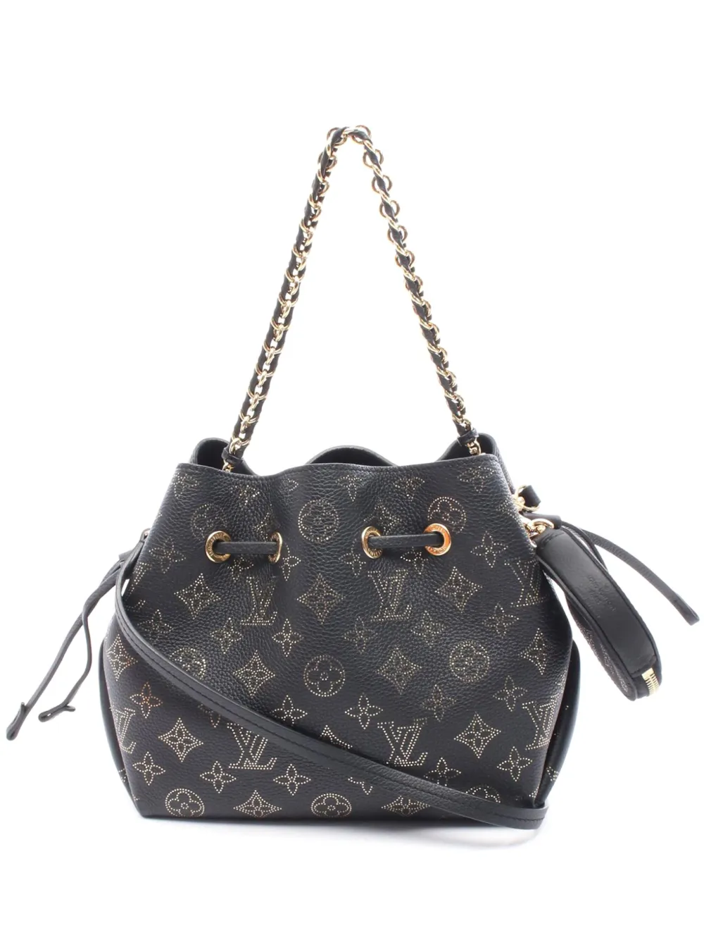 Pre-owned Louis Vuitton 2021-2025 Monogram Mahina Constellation Bella Bucket Bag In Black
