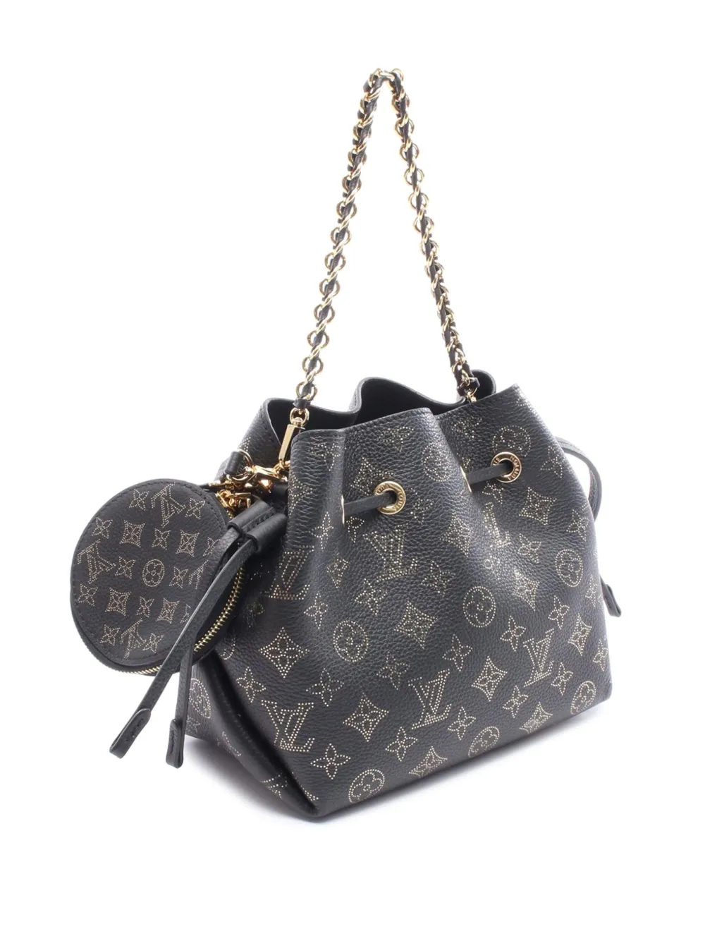 Pre-owned Louis Vuitton 2021-2025 Monogram Mahina Constellation Bella Bucket Bag In Black
