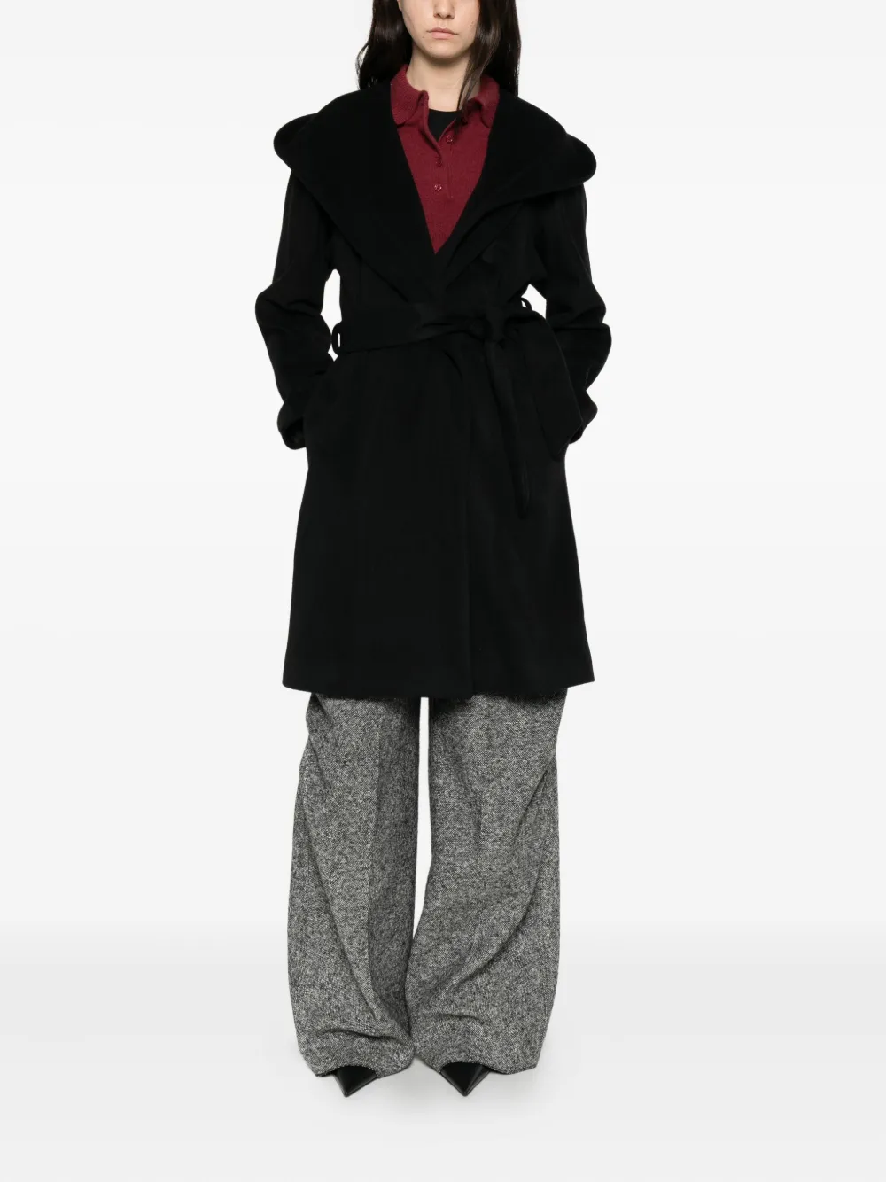 DONDUP hooded belted coat - Zwart