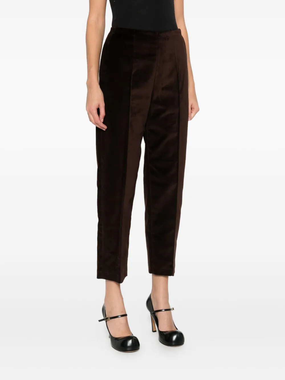 Marni Velvet Straight-leg Ankle Pants In Brown