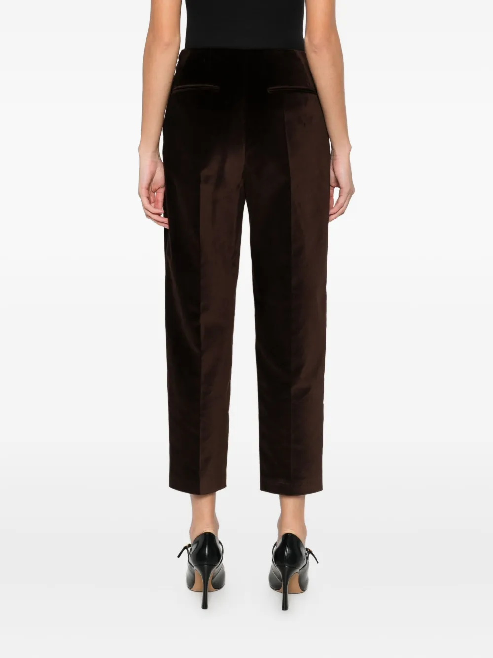 Marni Velvet Straight-leg Ankle Pants In Brown