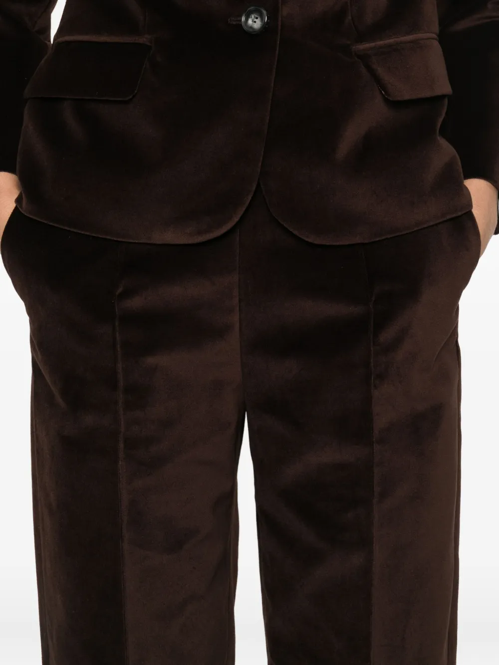 Marni Velvet Straight-leg Ankle Pants In Brown
