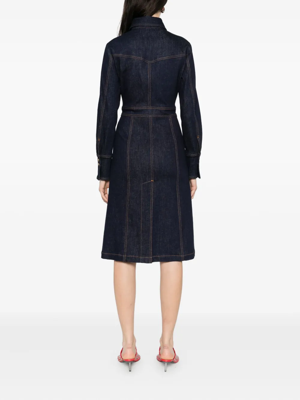 Pence Contrast-stitching Denim Dress In Blue