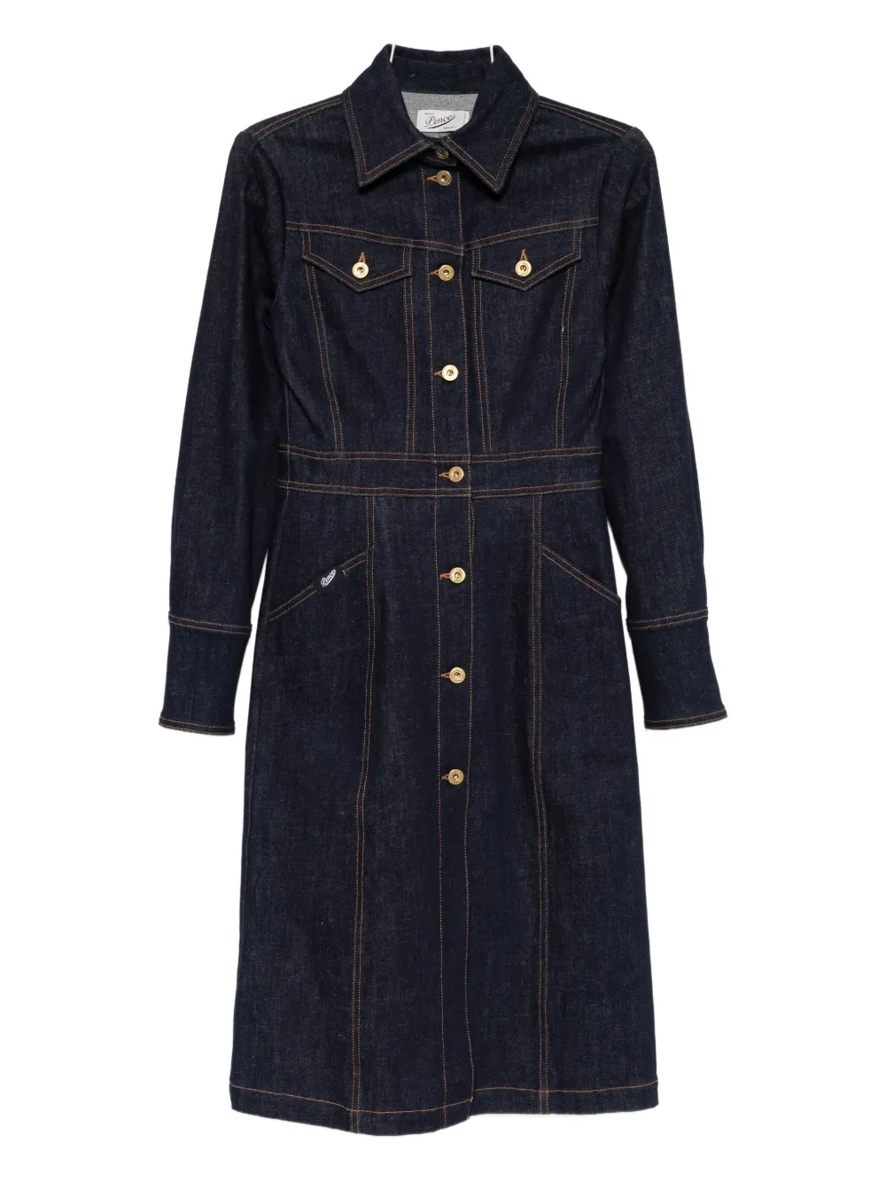 Pence Contrast-stitching Denim Dress In Blue