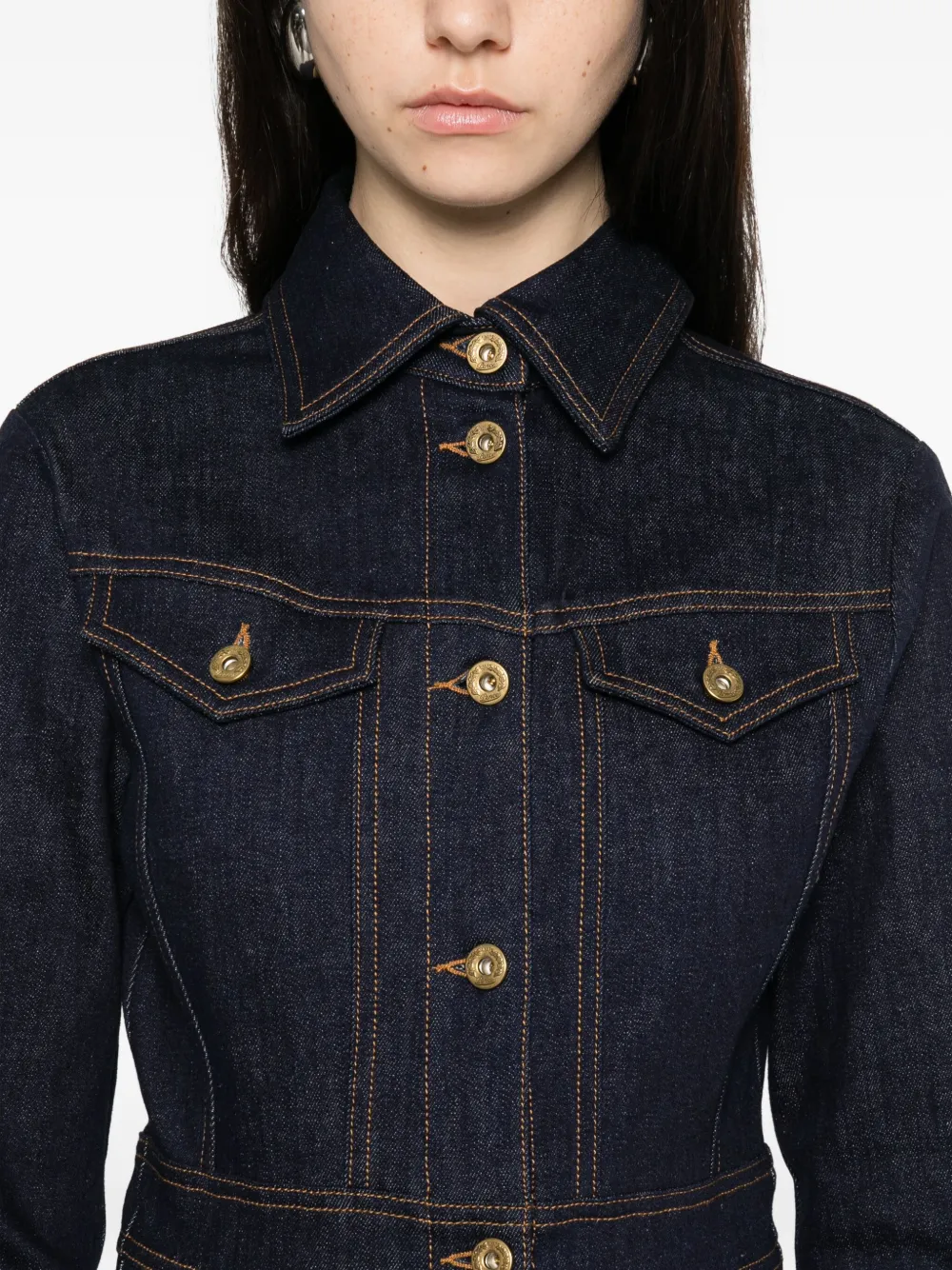 Pence Contrast-stitching Denim Dress In Blue