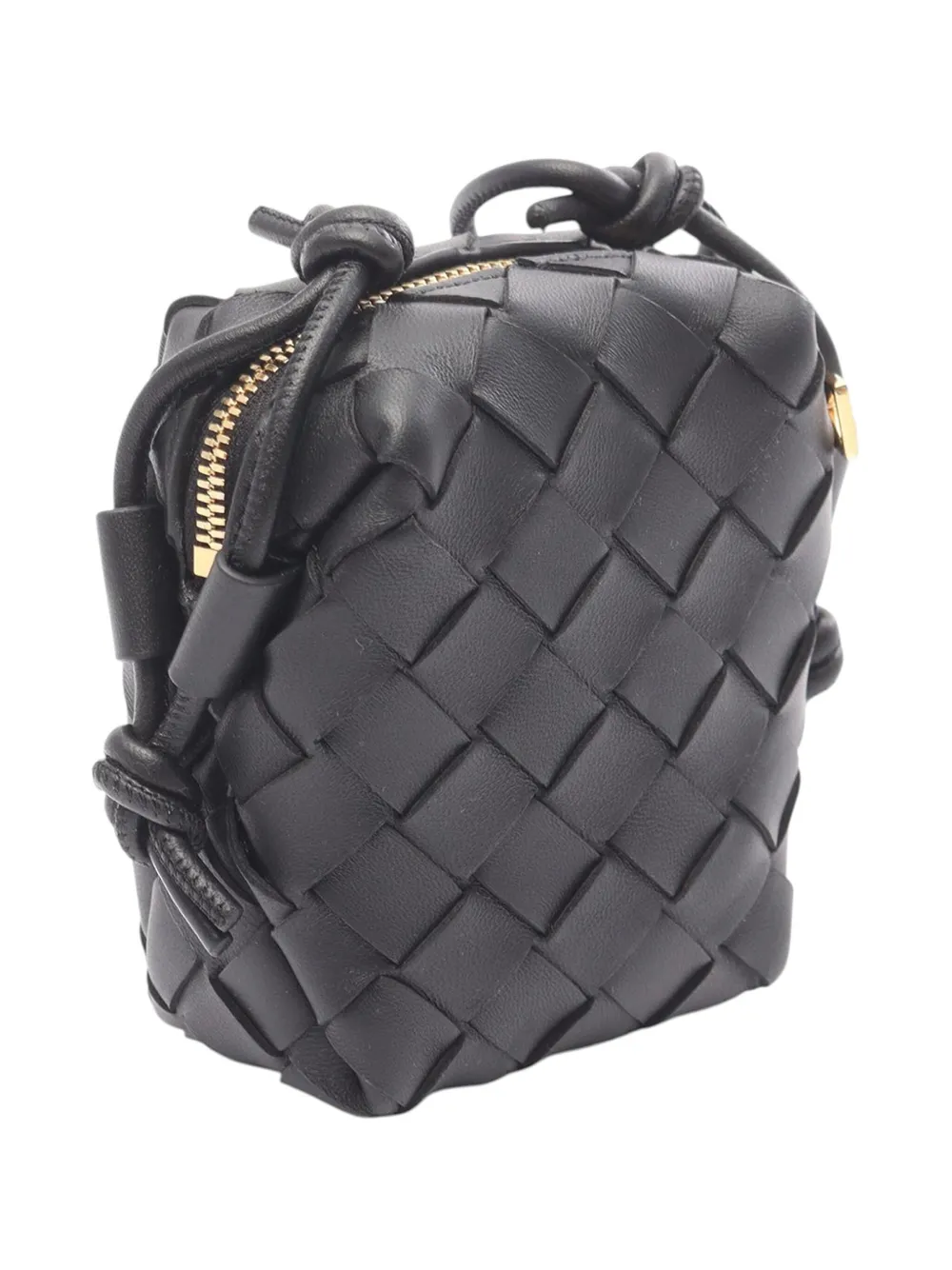 Pre-owned Bottega Veneta 2012-2025 Candy Lambskin Intrecciato Vertical Loop Crossbody Bag In Black