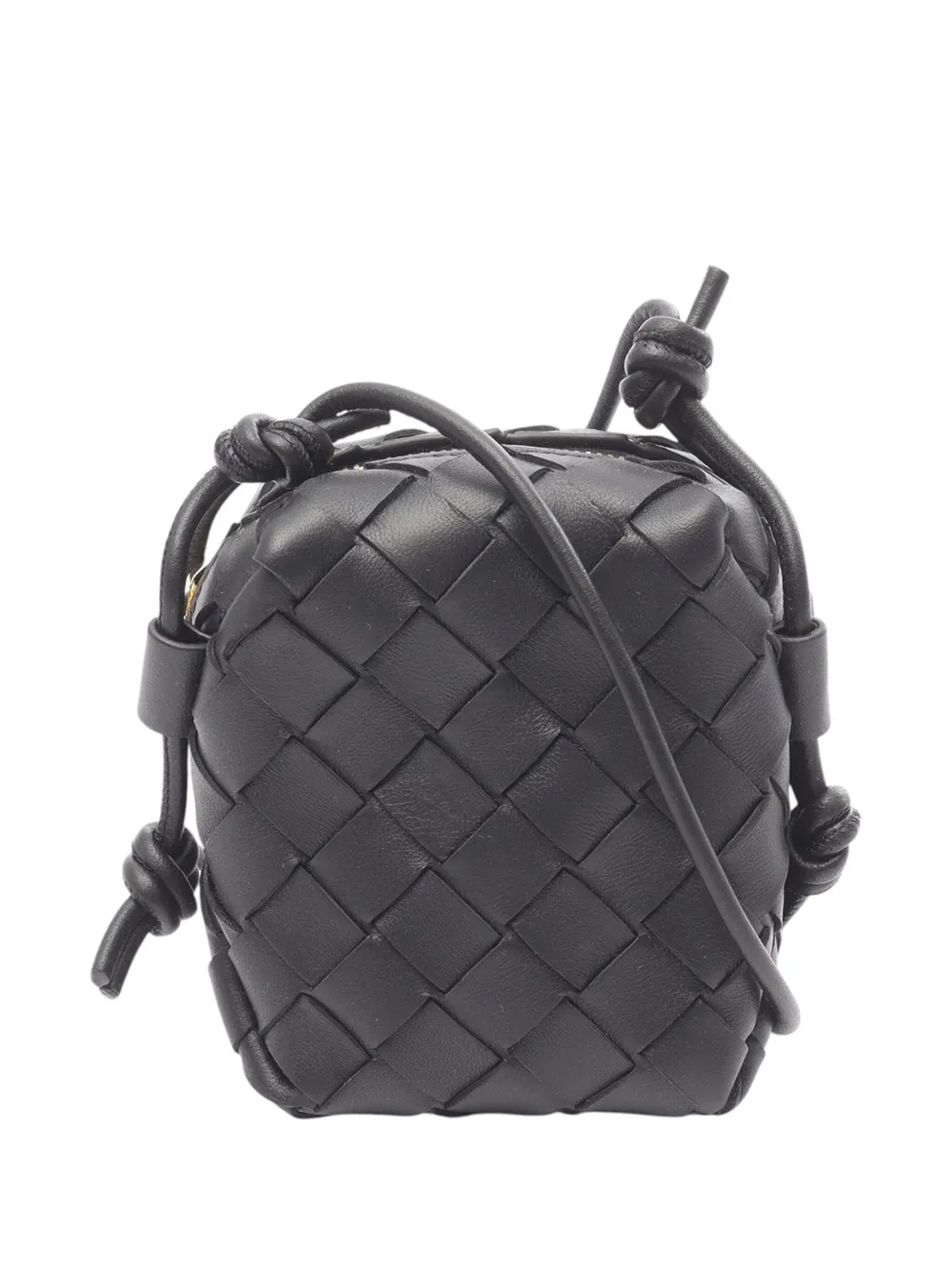 Pre-owned Bottega Veneta 2012-2025 Candy Lambskin Intrecciato Vertical Loop Crossbody Bag In Black