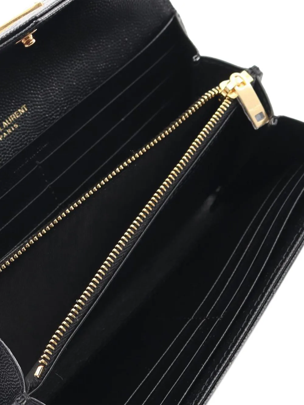 Pre-owned Saint Laurent 2013-2025 Large Grain De Poudre Matelasse Cassandre Wallet Long Wallets In Black