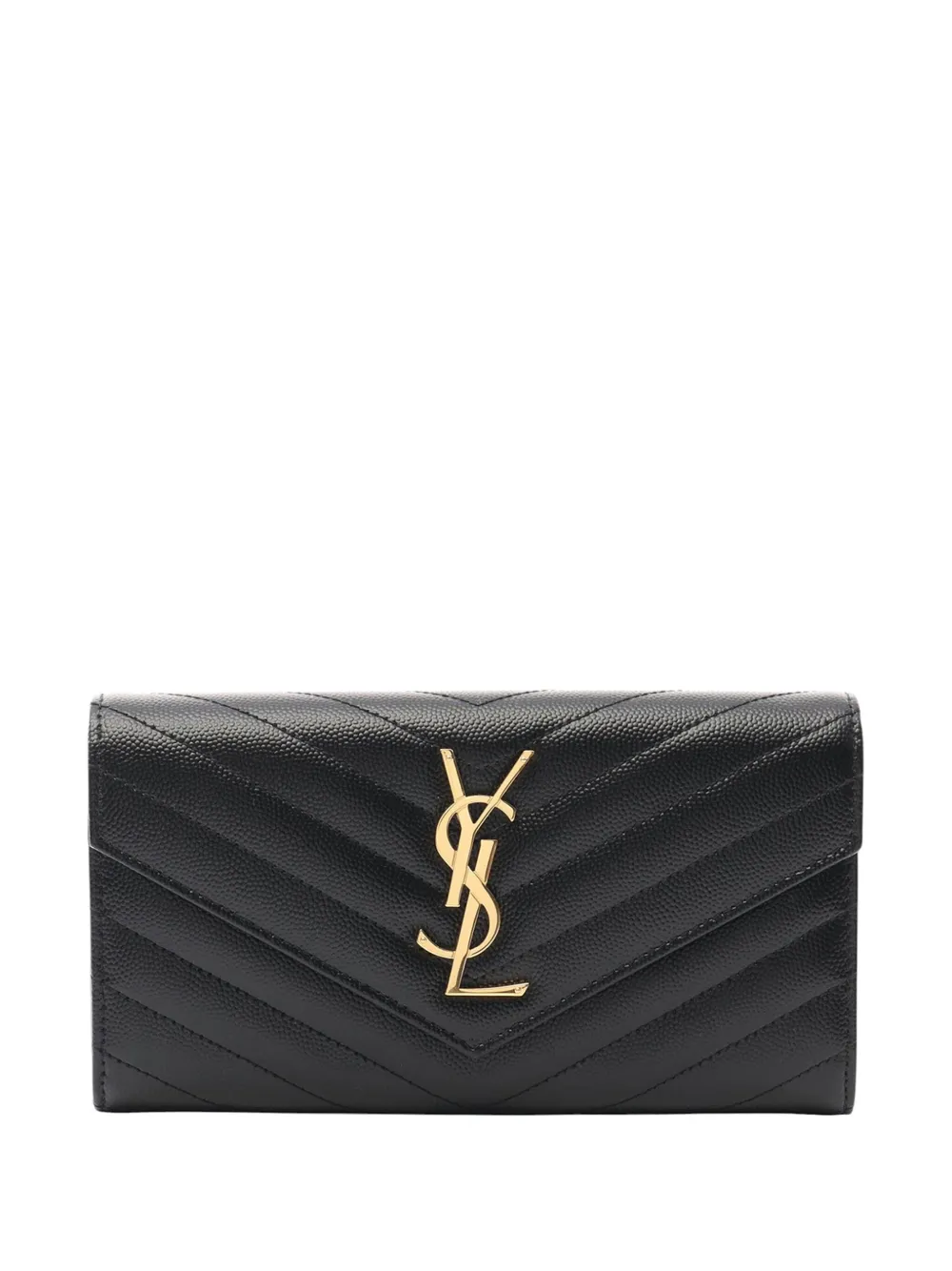 Pre-owned Saint Laurent 2013-2025 Large Grain De Poudre Matelasse Cassandre Wallet Long Wallets In Black