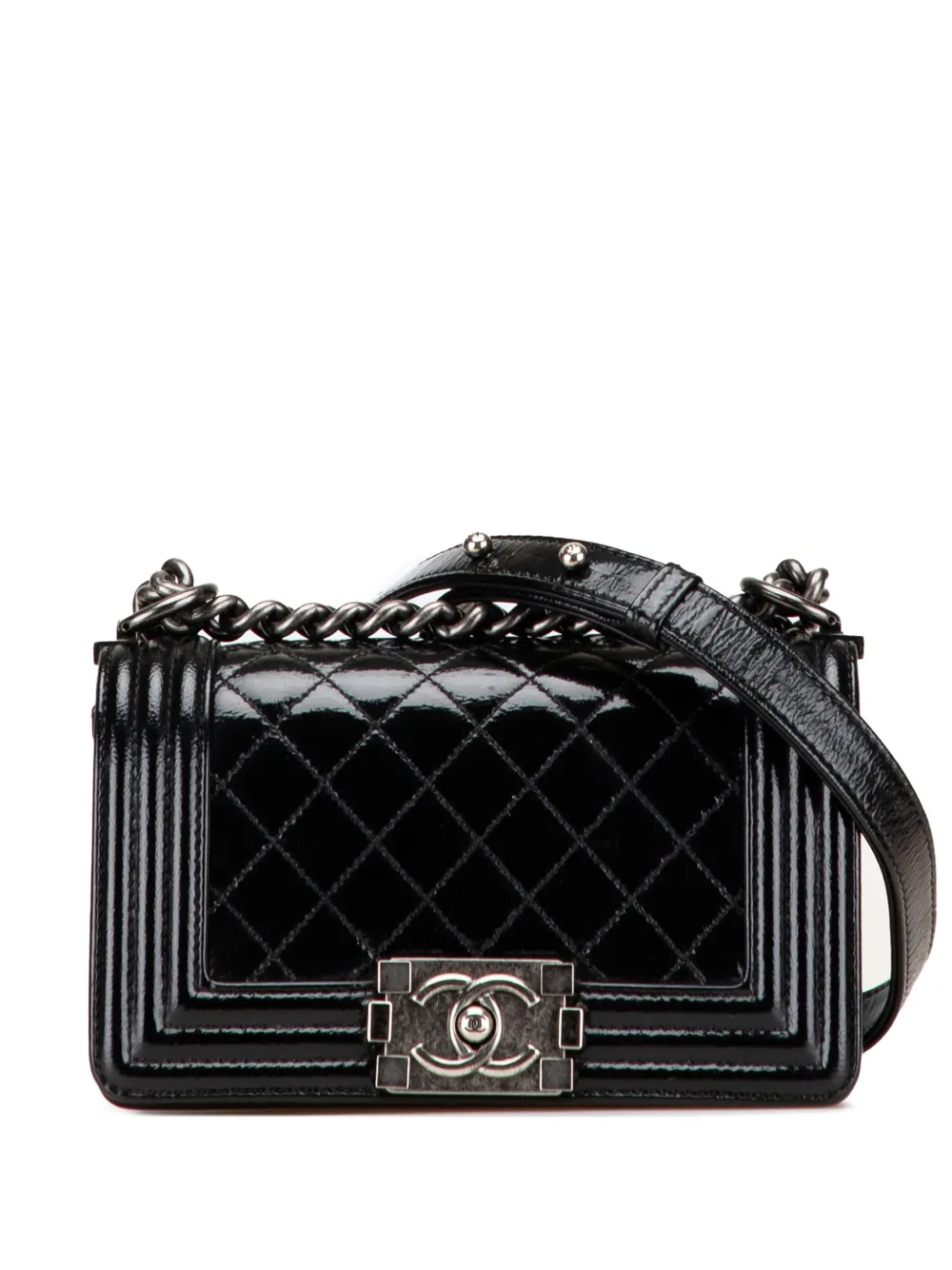 CHANEL Pre-Owned 2014 スモール マトラッセ パテント ボーイフラップ ショルダーバッグ - ブラック