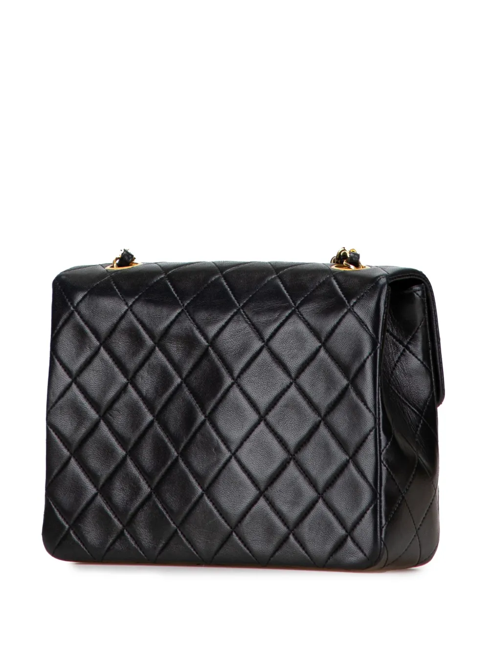 Pre-owned Chanel 1989-1991 Small Square Quilted Lambskin Flap Crossbody Bag In Black