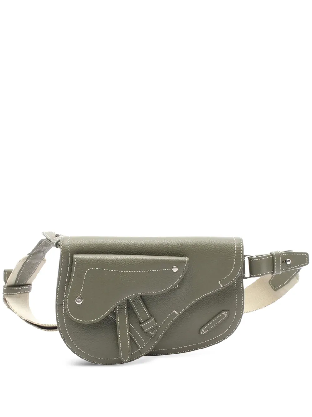 Pre-owned Dior 2000-2025 Kaws Grained Calfskin Saddle Pouch Crossbody Bag In Brown