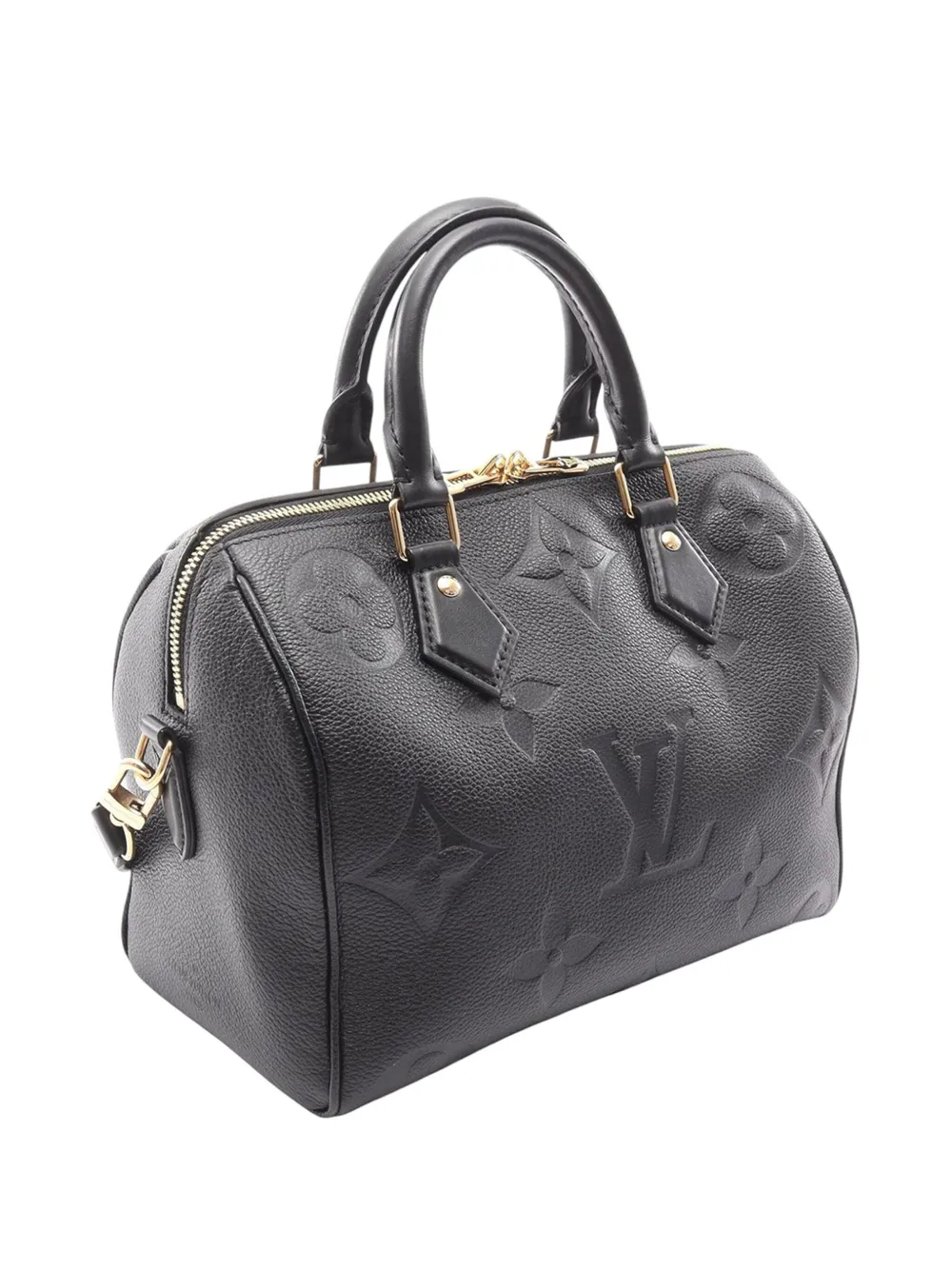 Pre-owned Louis Vuitton 2021-2025 Monogram Giant Empreinte Speedy Bandouliere 25 Satchel In Black
