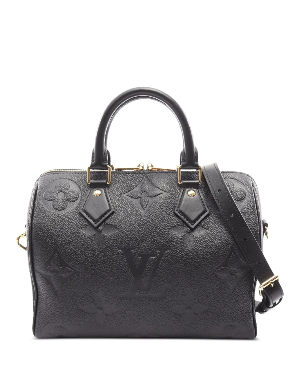 Pre-owned Louis Vuitton 2021-2025 Monogram Giant Empreinte Speedy Bandouliere 25 Satchel In Black