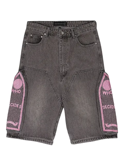 Who Decides War embroidery denim shorts
