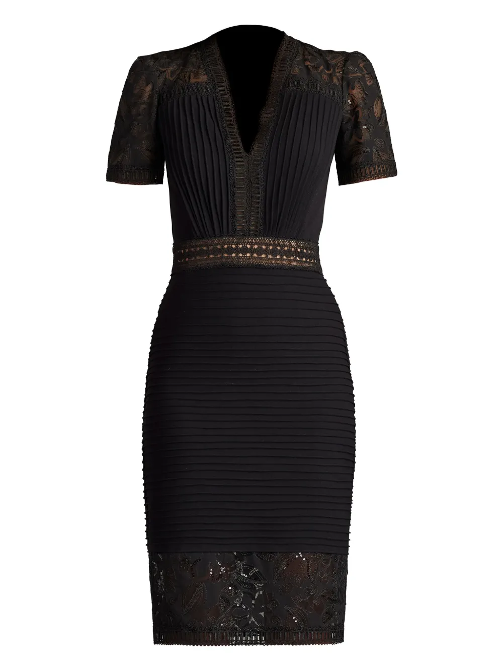 Tadashi Shoji Brone Lace Pleated Dress In Black