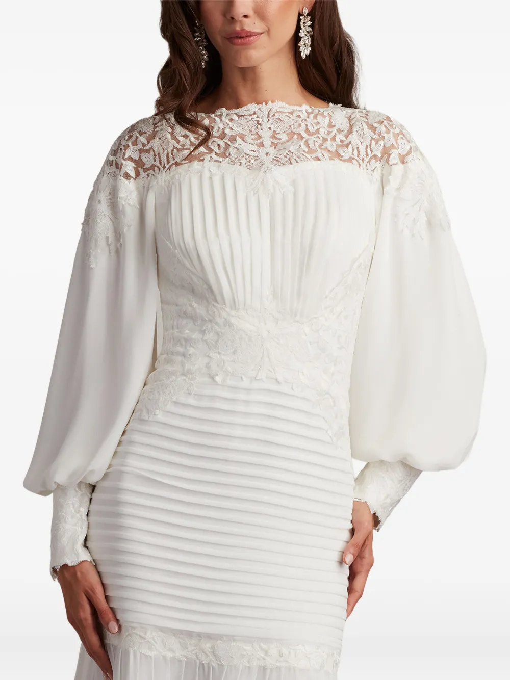 Tadashi Shoji Silverado lace pleated dress - Bianco