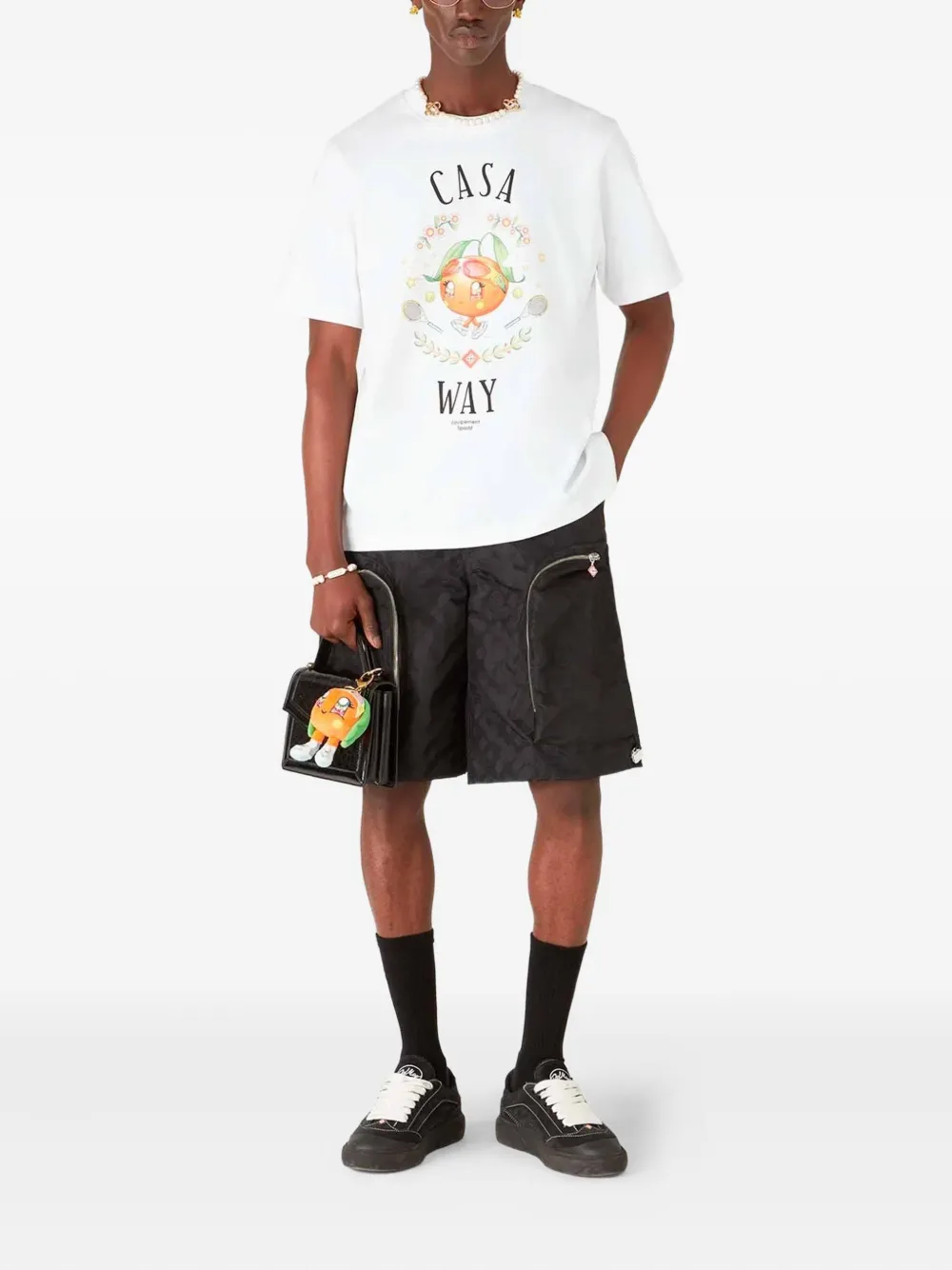 Casablanca Casa Way Orange Mascot Short Sleeve T-shirt In White