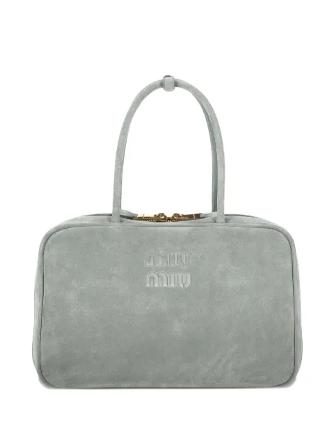 Miu Miu embossed-logo suede tote bag