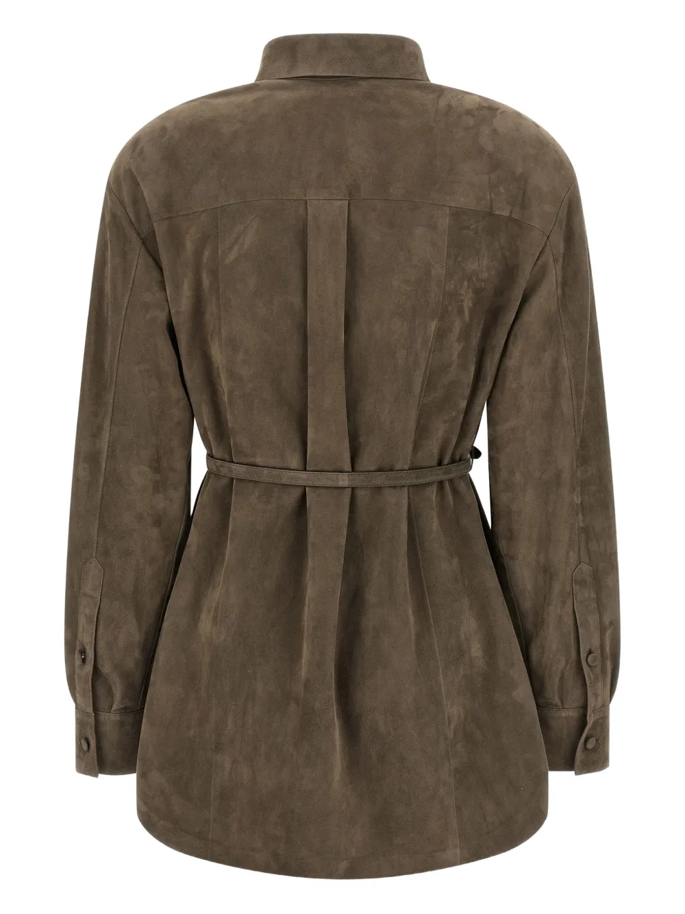 Fendi Longline Collared Shirt Belted Waist In Brown