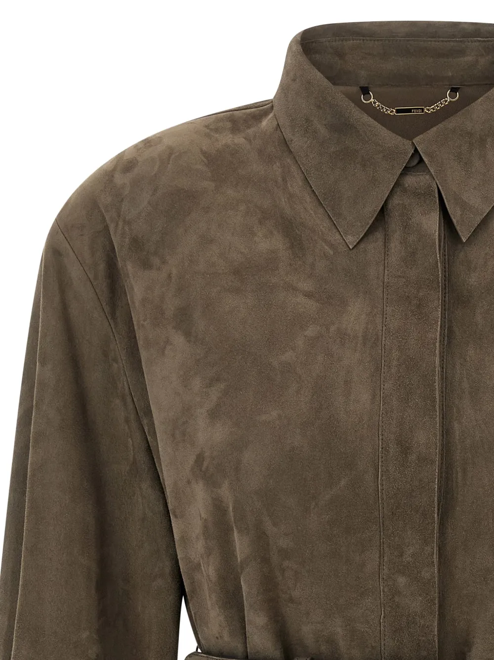 Fendi Longline Collared Shirt Belted Waist In Brown