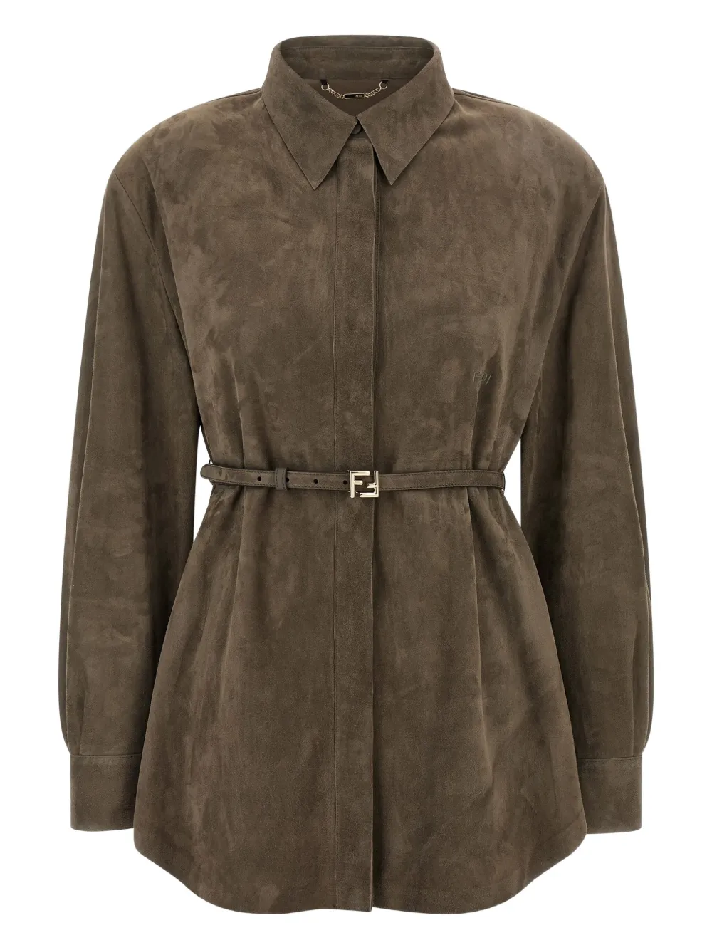 Fendi Longline Collared Shirt Belted Waist In Brown
