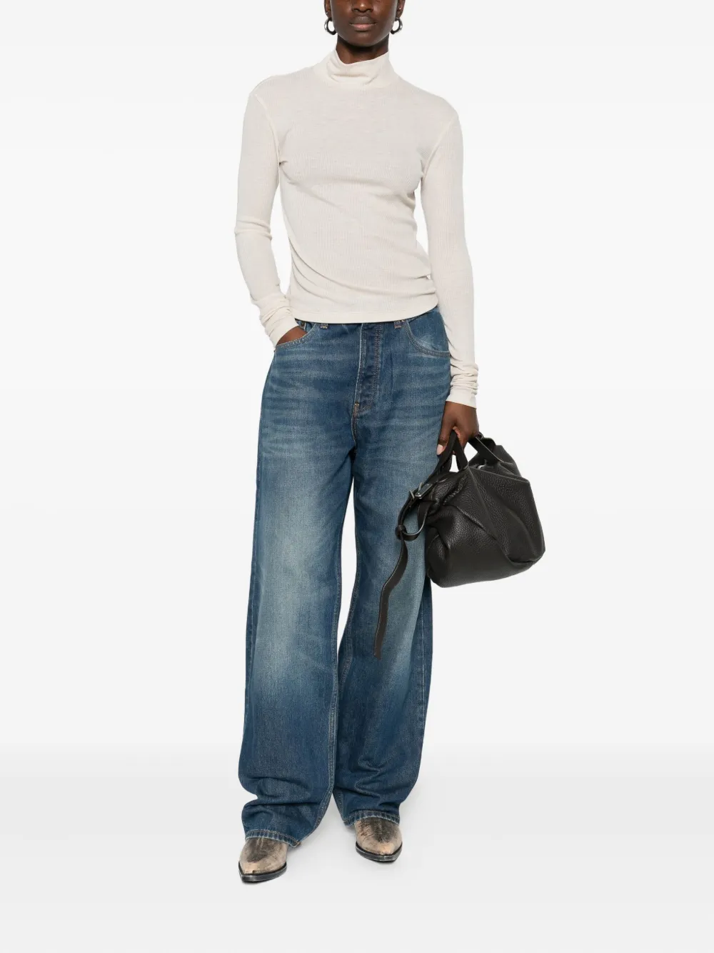 Halfboy Roll-neck Top In Neutral
