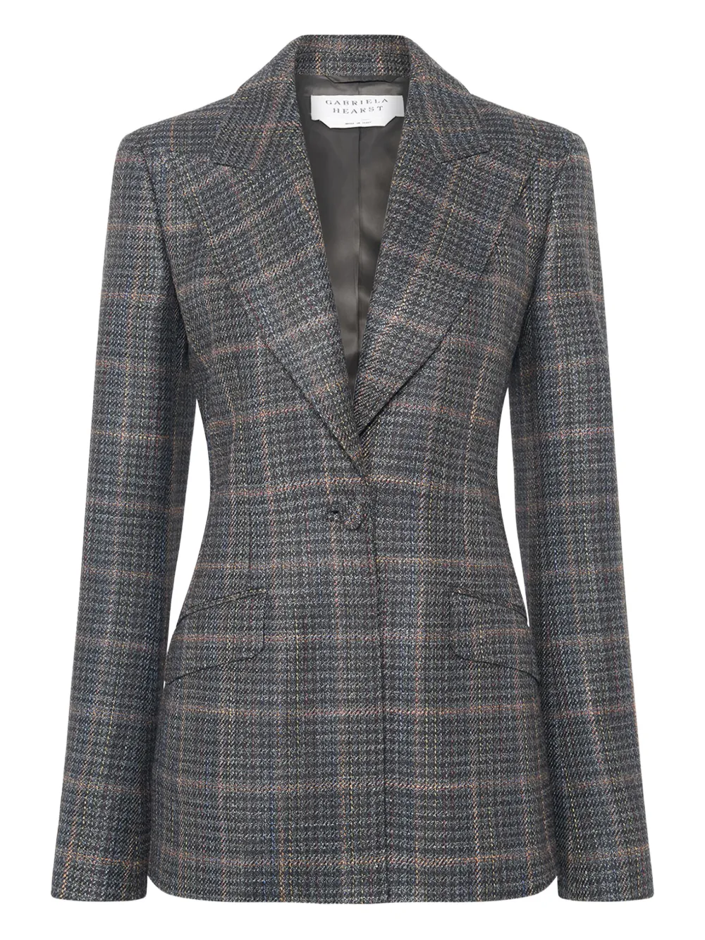 Gabriela Hearst Leiva Blazer In Charcoal Multi Wool Silk Clubcheck Plaid In Green