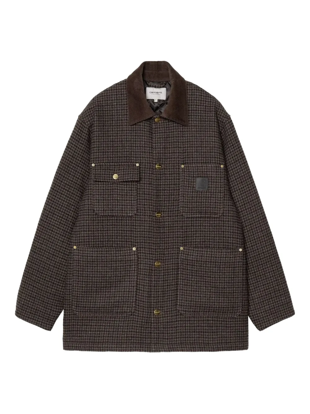 Carhartt WIP corduroy-collar check single-breasted coat | Brown | Image 1