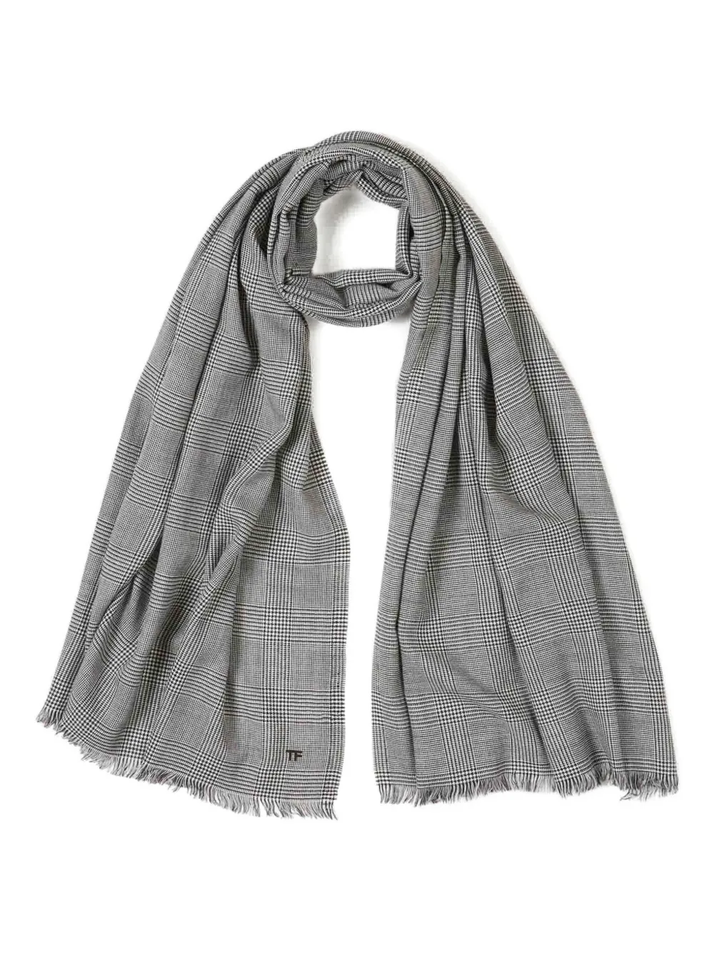 Tom Ford Fringed Houndstooth Scarf In Gray