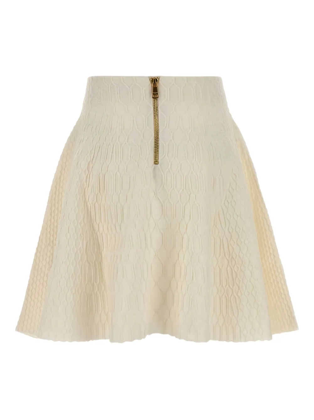 Balmain Flared Crocodile-knit Skirt In Neutral