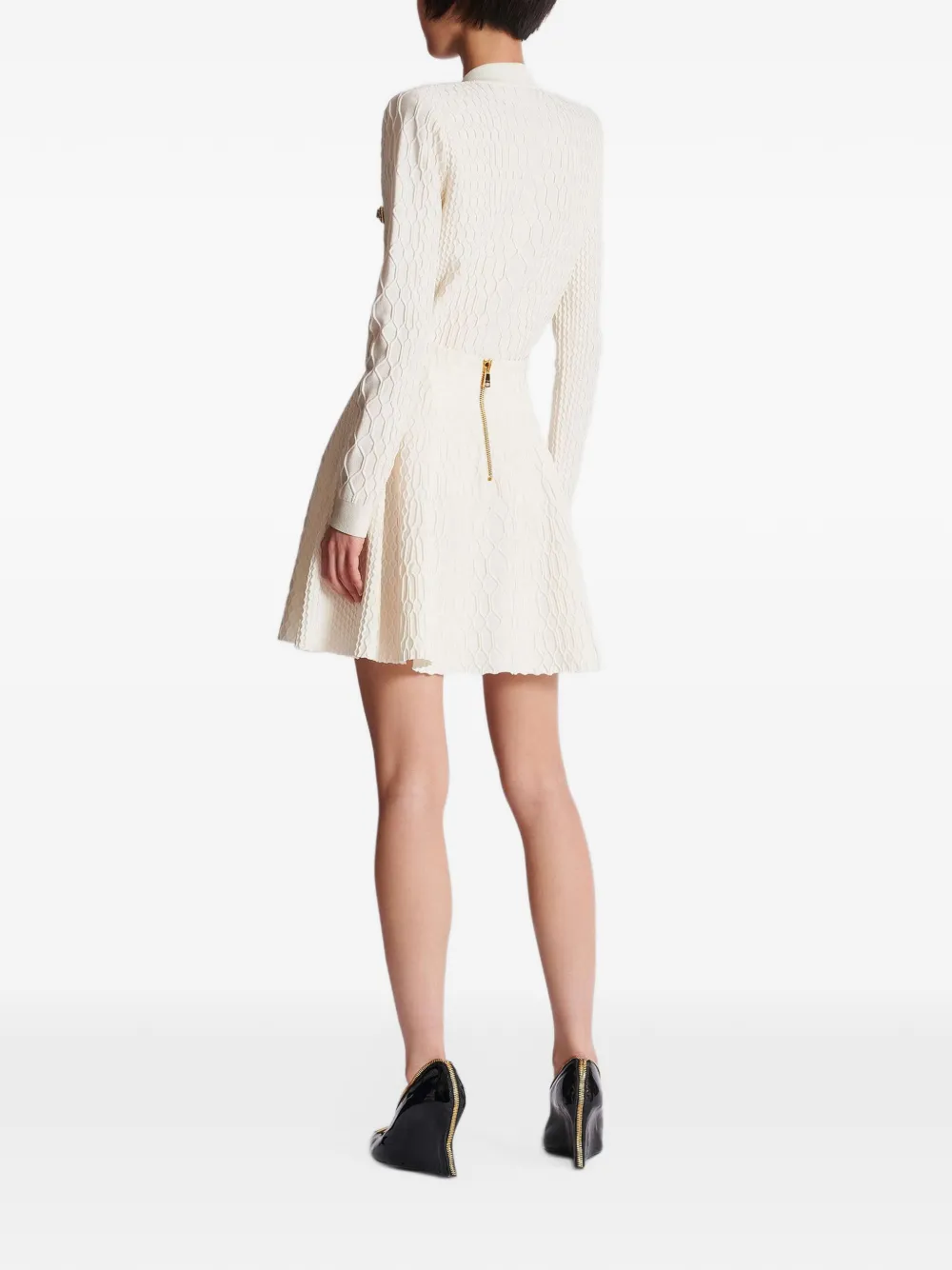 Balmain Flared rok met krokodillen-reliëf Beige