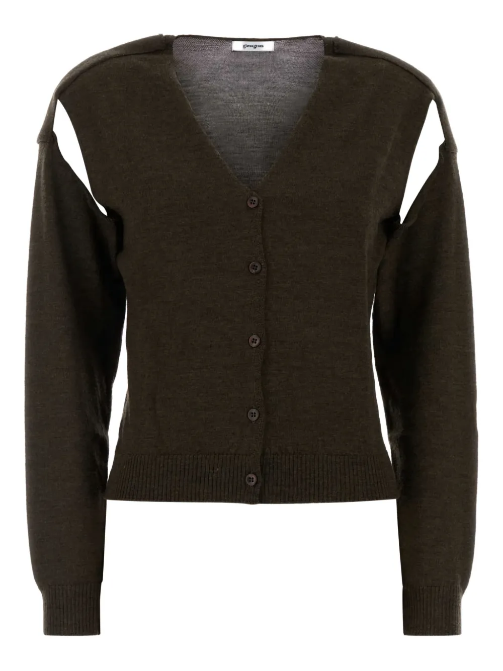 Gimaguas Wool Cardigan With V-neckline And Cut-out Shoulders In Brown