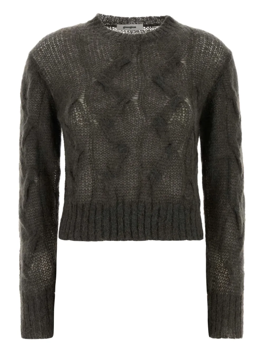 Gimaguas Cropped Cable Knit Long Sleeve Sweater In Gray