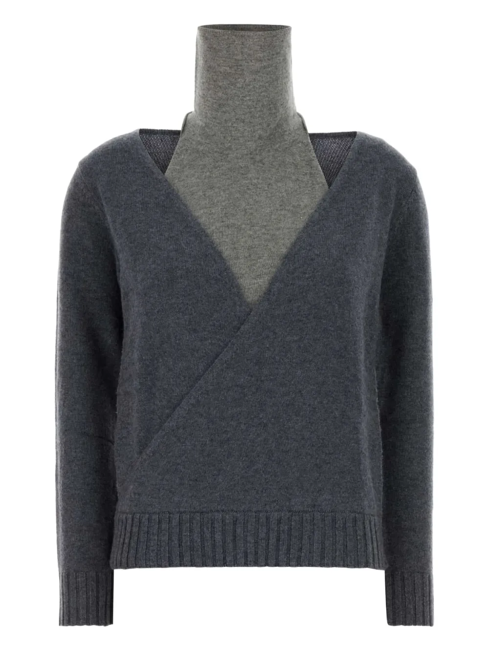 Gimaguas Wrap Design Long Sleeve Knit Top In Gray