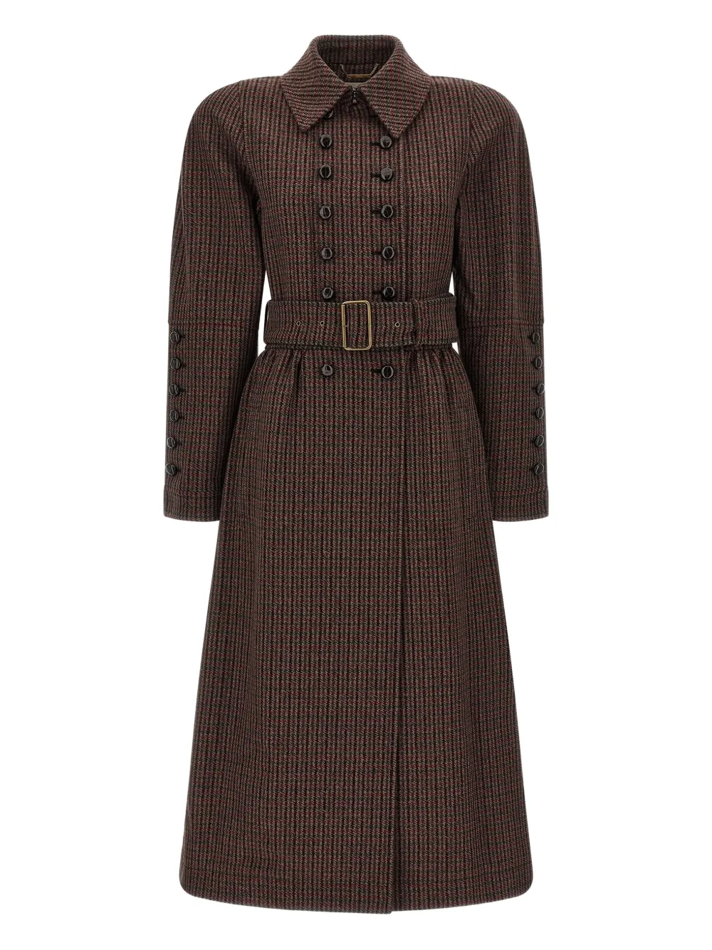 Chloé Chloe Houndstooth Double-breasted Belted Wool Coat In Brown