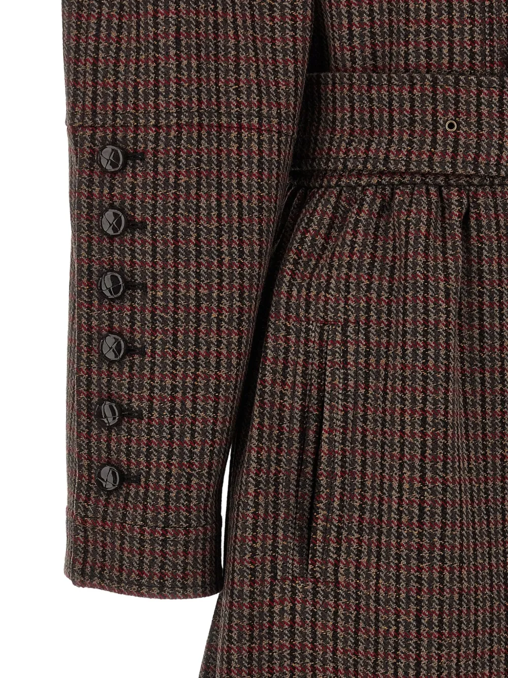 Chloé Chloe Houndstooth Double-breasted Belted Wool Coat In Brown