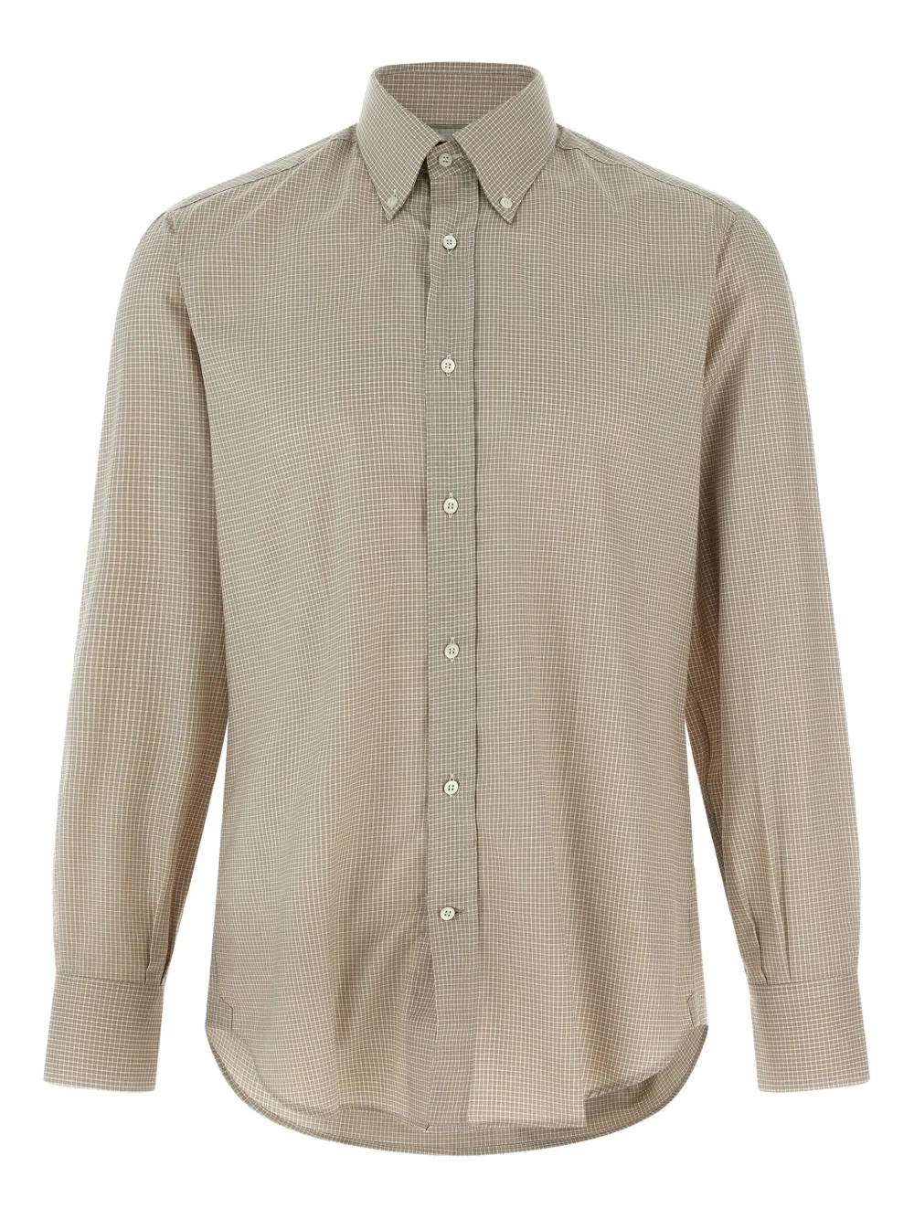 Brunello Cucinelli Long Sleeve Button-down Collar Check Shirt In Neutral