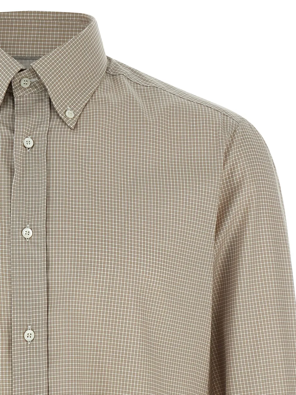 Brunello Cucinelli Long Sleeve Button-down Collar Check Shirt In Neutral