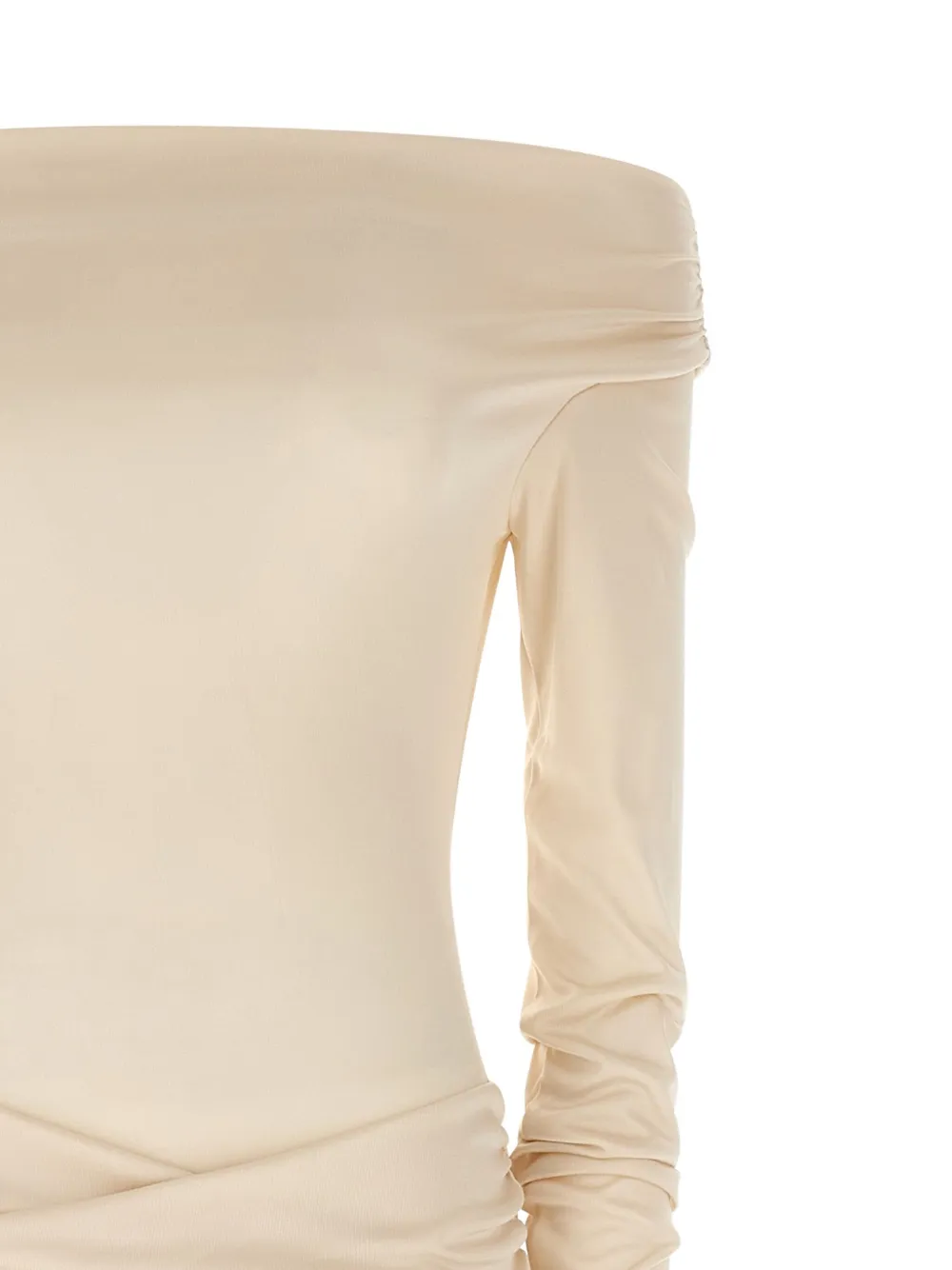 THE ANDAMANE Wendell off-shoulder mini-jurk met ruches Beige