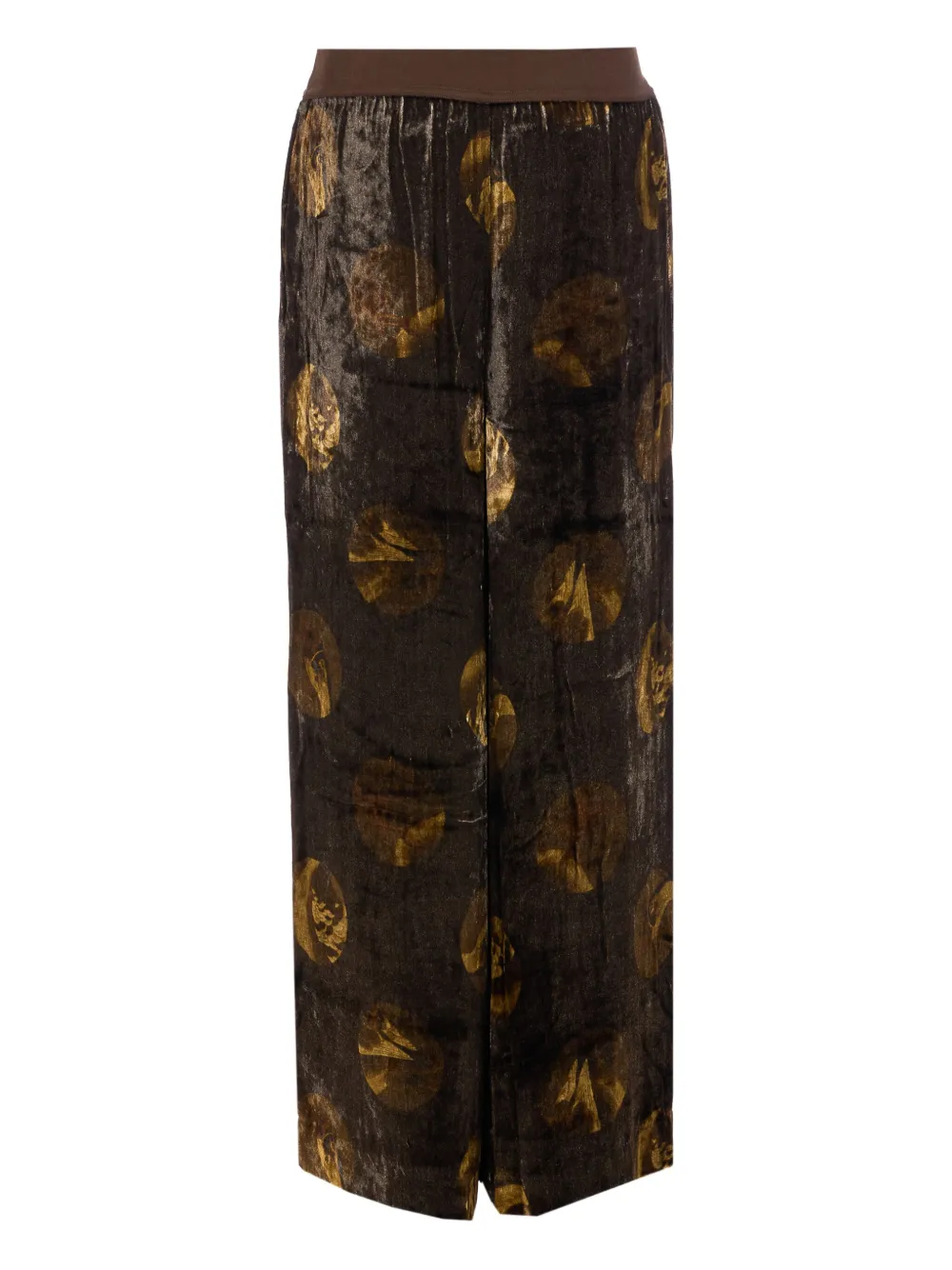 Uma Wang Wide Leg Velvet Trousers With Abstract Print In Brown