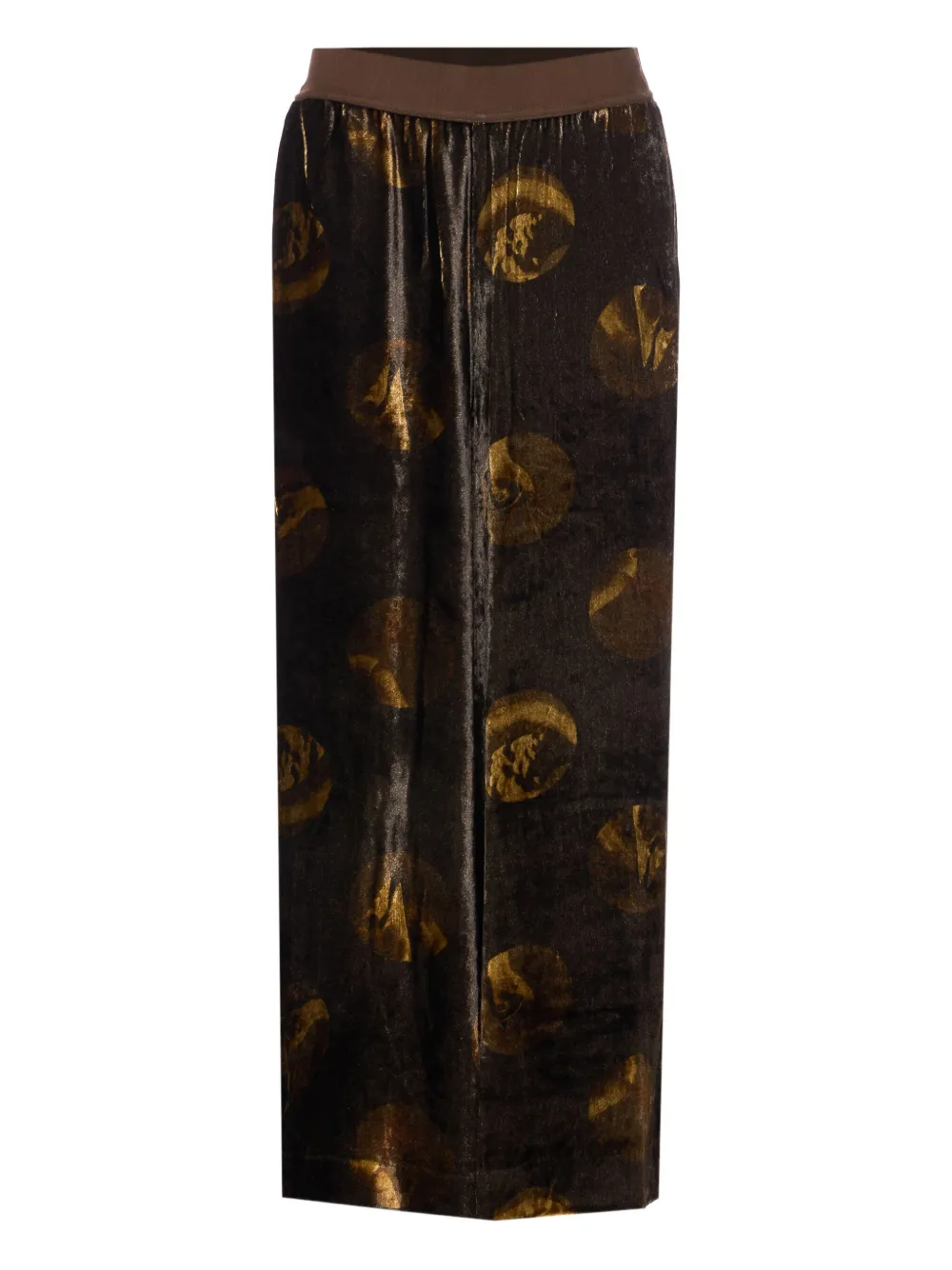 Uma Wang Wide Leg Velvet Trousers With Abstract Print In Brown