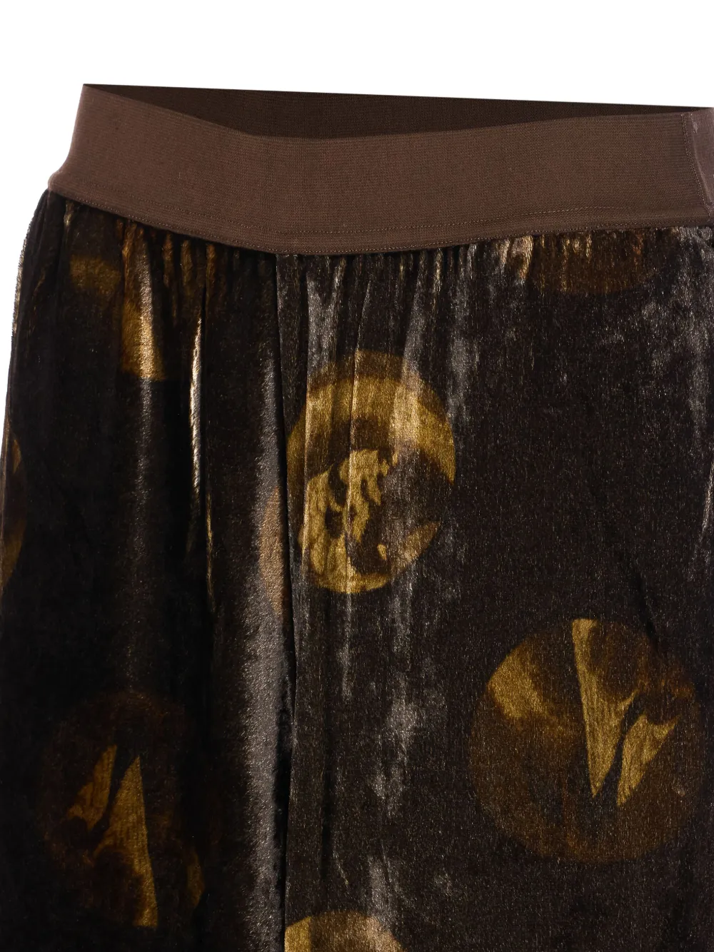 Uma Wang Wide Leg Velvet Trousers With Abstract Print In Brown