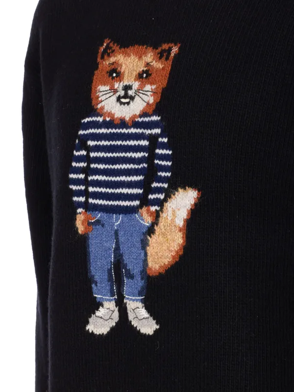 Maison Kitsuné Dressed Fox Embroidered Sweater | Black | FARFETCH
