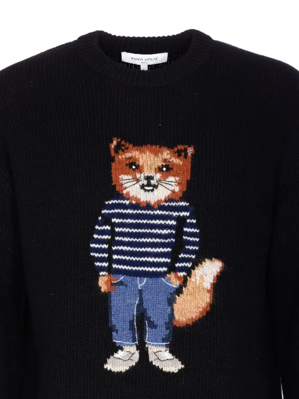 Maison Kitsuné Dressed Fox Embroidered Sweater | Black | FARFETCH
